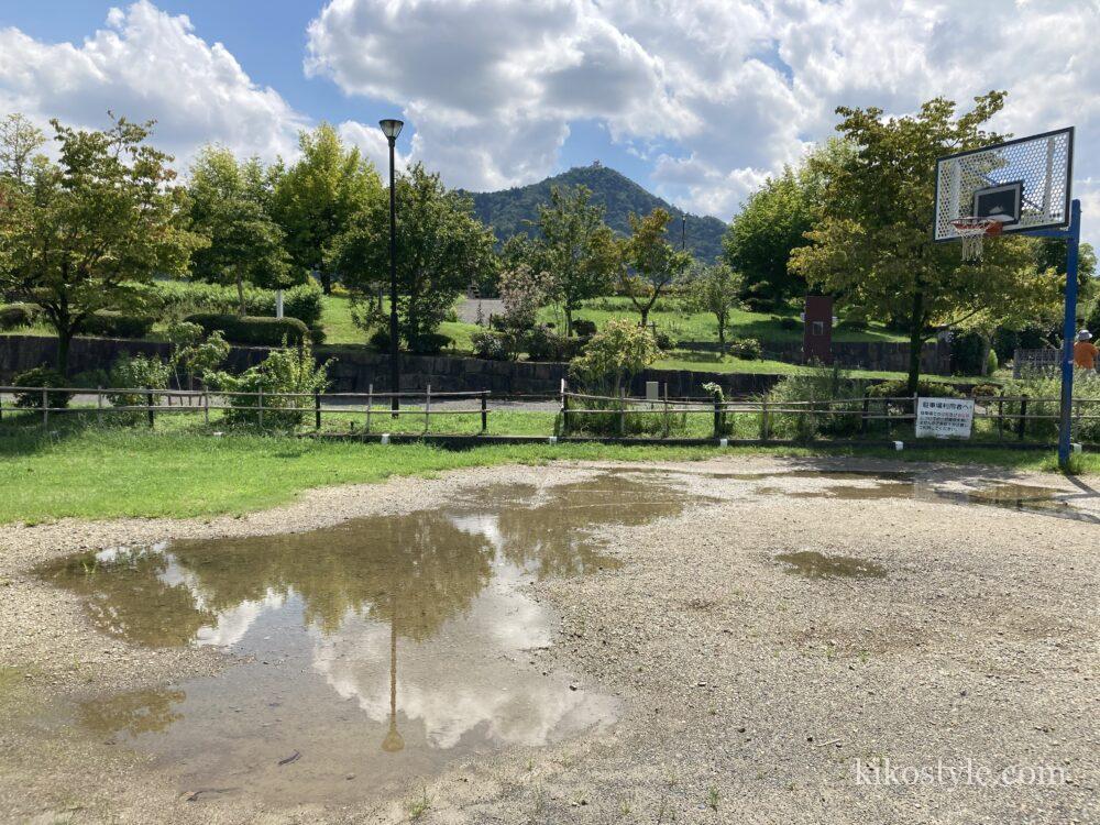 長良公園の雨が降ったあとのバスケットゴール広場