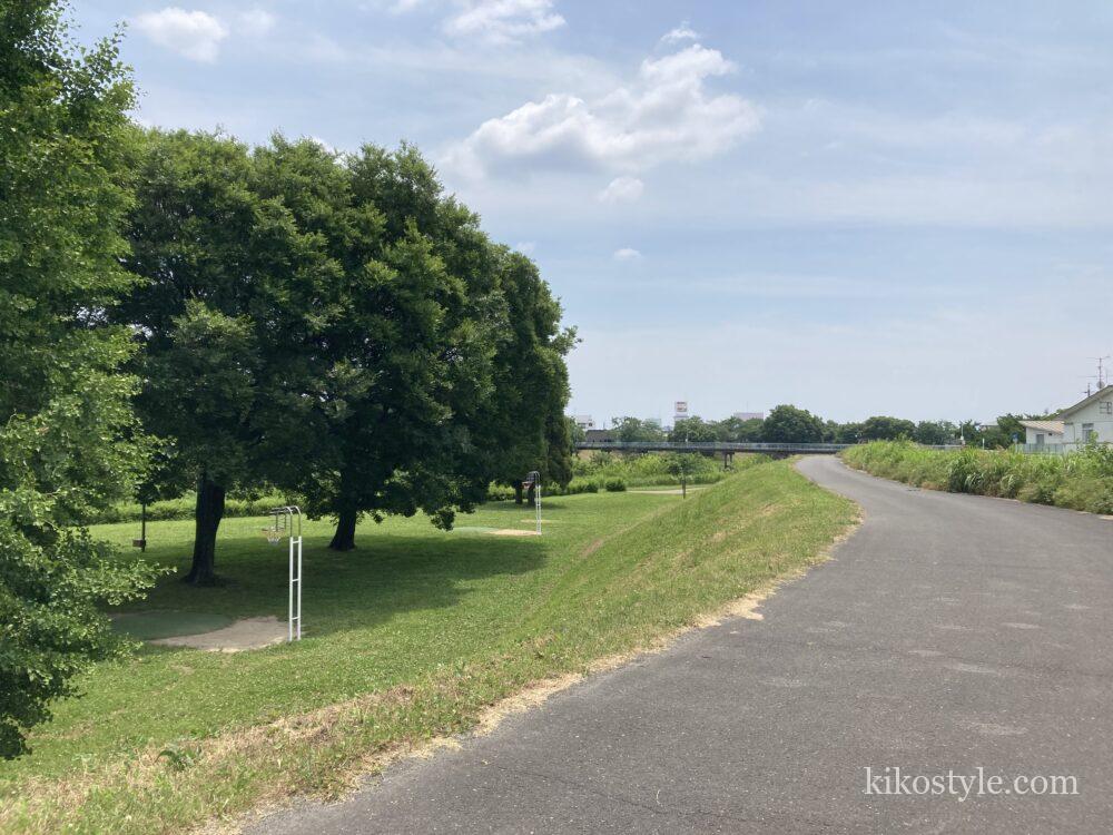 境川緑道公園の堤防沿いから撮ったバスケットゴール