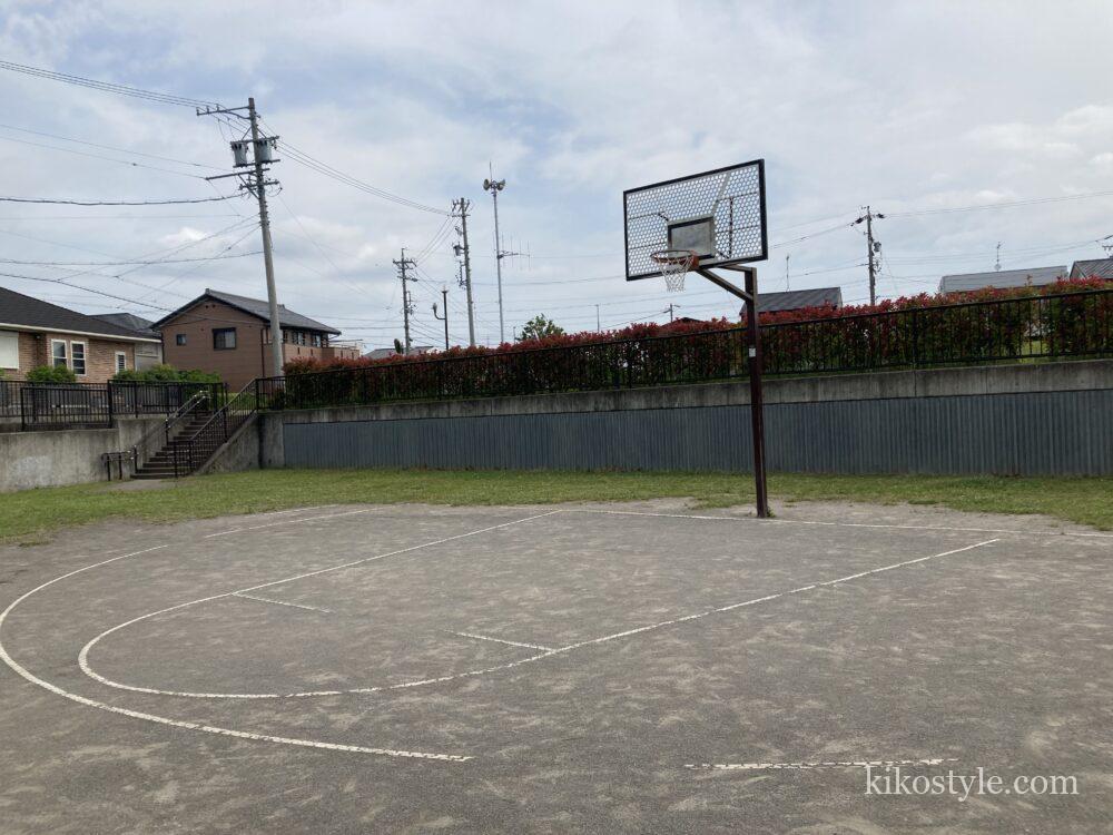 新田中央公園の斜め前から撮ったバスケットゴール